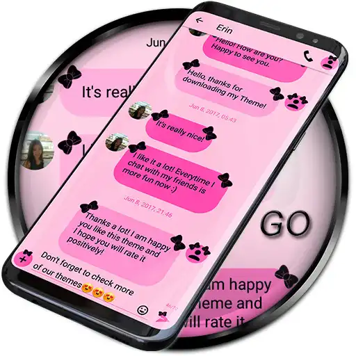 Play SMS Theme Ribbon Black - pink APK Play SMS Theme Ribbon Black - pink APK