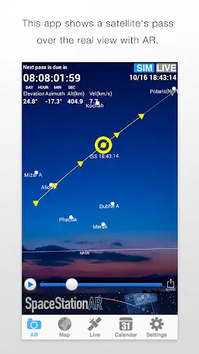 Play APK SpaceStationAR LITE  and enjoy SpaceStationAR LITE with UptoPlay st.tori.ToriSat<br><br>Features<br><br>* Simulates way of satellite on top of the camera view and the map.<br>* Displays orbits and current positions of satellites and users