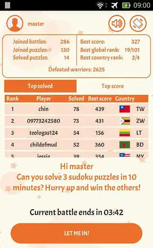 Play Sudoku Battle : Online multiplayer challenges as an online game online Sudoku Battle : Online multiplayer challenges with UptoPlay com.sudoku_battle.sudokugame Play Sudoku Battle : Online multiplayer challenges as an online game Sudoku Battle : Online multiplayer challenges with UptoPlay