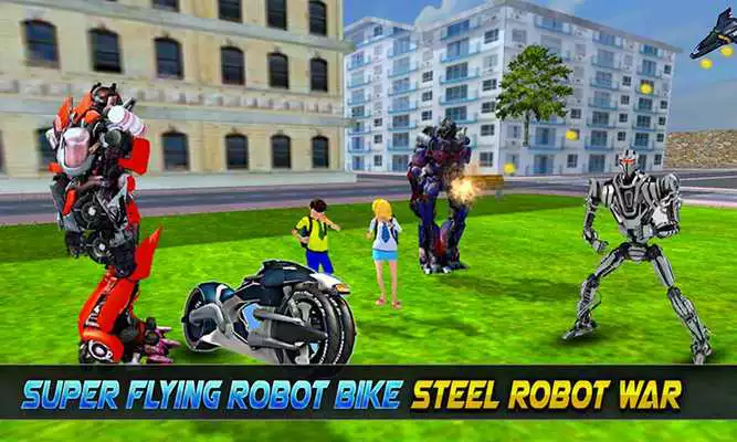 Play Super Flying Robot Bike Steel Robot War