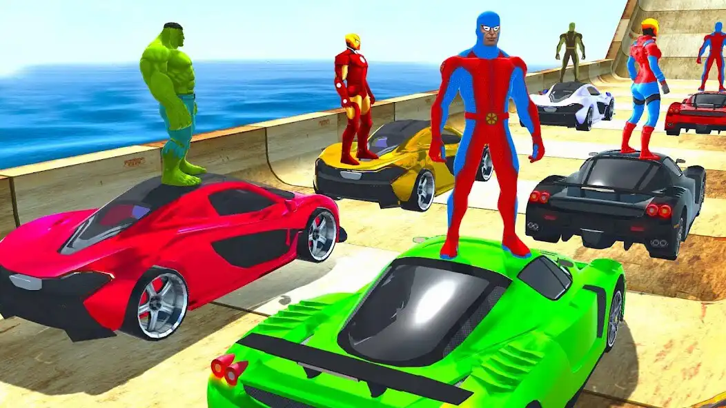 Play Superhero Car Stunt-Mega Ramp as an online game Superhero Car Stunt-Mega Ramp with UptoPlay