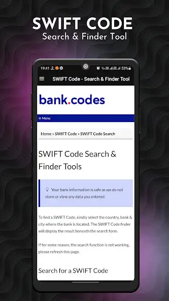 Play SWIFT Code - Search  Finder Tool  and enjoy SWIFT Code - Search  Finder Tool with UptoPlay