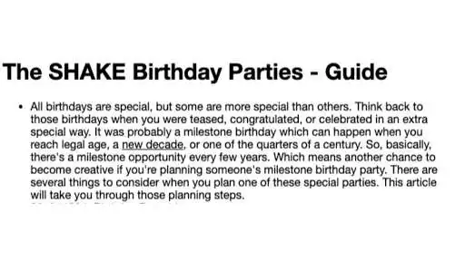 Play The SHAKE Birthday Parties Club & Guide  and enjoy The SHAKE Birthday Parties Club & Guide with UptoPlay