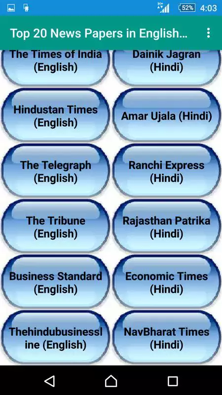 Play Top 20 News papers in English  Hindi
