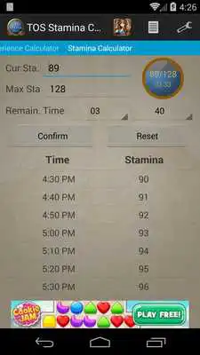 Play TOS Stamina Calculator