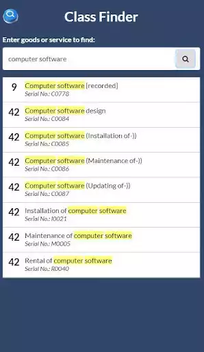 Play Trademark Class Finder
