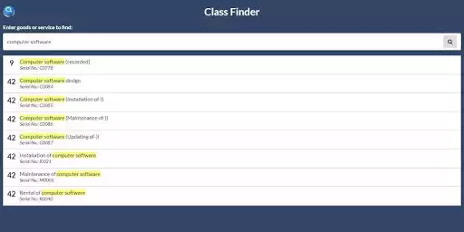 Play Trademark Class Finder