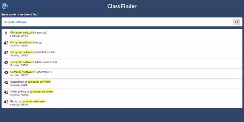 Play Trademark Class Finder