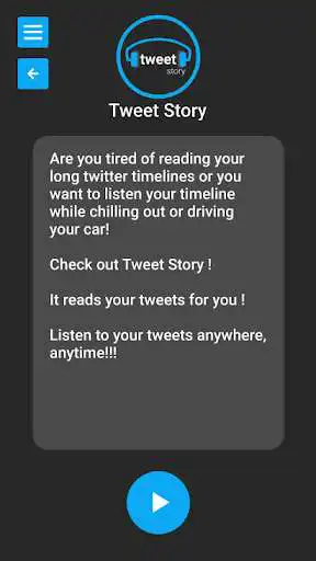 Play Tweet Story - Listen your Twitter Timeline as an online game online Tweet Story - Listen your Twitter Timeline with UptoPlay com.tweetstory.tweetstory Play Tweet Story - Listen your Twitter Timeline as an online game Tweet Story - Listen your Twitter Timeline with UptoPlay