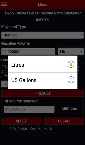 Play Two 2 Stroke Fuel Oil Mixture Ratio Calculator as an online game Two 2 Stroke Fuel Oil Mixture Ratio Calculator with UptoPlay