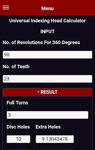 Play Universal Dividing Indexing Head Calculator