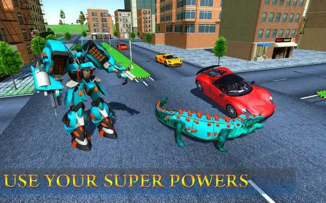 Play US Police Robot Car Cop Transform Crocodile Game