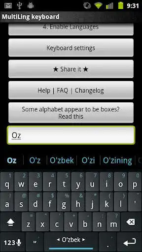 Play APK Uzbek Keyboard Plugin  and enjoy Uzbek Keyboard Plugin with UptoPlay kl.ime.oh<br> Run O Keyboard and follow its setup guide.<br> Slide space bar to switch languages.<br><br>If you have font issue, read this: http://honsoapps.appspot.com/1/ma.html  <br><br>Wikipedia: <br> Uzbek is a Turkic language and the official language of Uzbekistan. It has between 20 and 26 million native speakers and is spoken by the Uzbeks in Uzbekistan and elsewhere in Central Asia. Uzbek belongs to the Eastern Turkic, or Karluk (Qarluq), branch of the Turkic language family. External influences include Persian, Arabic and Russian. One of the most noticeable distinctions of Uzbek from other Turkic languages is the rounding of the vowel /a/ to // or //, a feature that was influenced by Persian.<br><br>In the language itself, Uzbek is ozbek tili (Uzbek language) or ozbekcha (Uzbekian). In Cyrillic, the same names are written   and ; in Arabic script,   and .</p></div><br><br><br><a title= 
