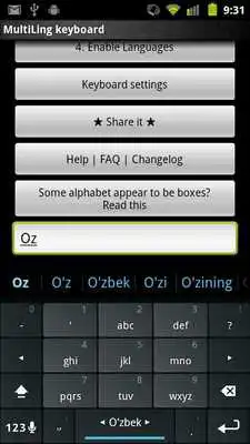 Play APK Uzbek Keyboard Plugin  and enjoy Uzbek Keyboard Plugin with UptoPlay kl.ime.oh<br> Run O Keyboard and follow its setup guide.<br> Slide space bar to switch languages.<br><br>If you have font issue, read this: http://honsoapps.appspot.com/1/ma.html  <br><br>Wikipedia: <br> Uzbek is a Turkic language and the official language of Uzbekistan. It has between 20 and 26 million native speakers and is spoken by the Uzbeks in Uzbekistan and elsewhere in Central Asia. Uzbek belongs to the Eastern Turkic, or Karluk (Qarluq), branch of the Turkic language family. External influences include Persian, Arabic and Russian. One of the most noticeable distinctions of Uzbek from other Turkic languages is the rounding of the vowel /a/ to // or //, a feature that was influenced by Persian.<br><br>In the language itself, Uzbek is ozbek tili (Uzbek language) or ozbekcha (Uzbekian). In Cyrillic, the same names are written   and ; in Arabic script,   and .</p></div><br><br><br><a title= 