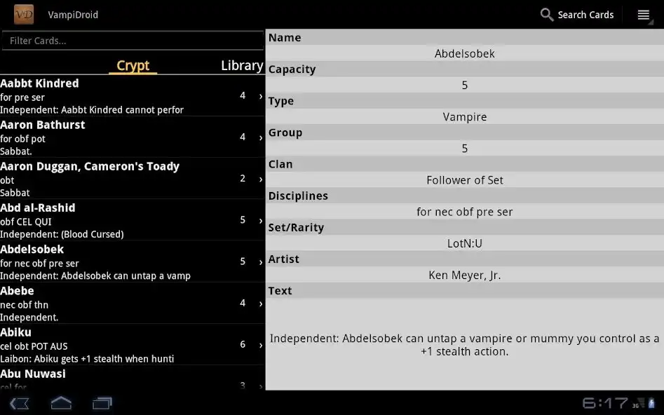 Play VampiDroid - VTES Cards as an online game VampiDroid - VTES Cards with UptoPlay