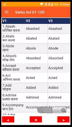 Play APK verbs forms list with Hindi meaning - V1 V2 V3  and enjoy verbs forms list with Hindi meaning - V1 V2 V3 using ApkOnlin