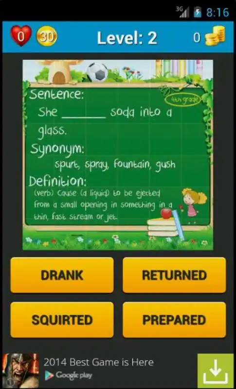 Play Vocabulary Quiz 4th Grade