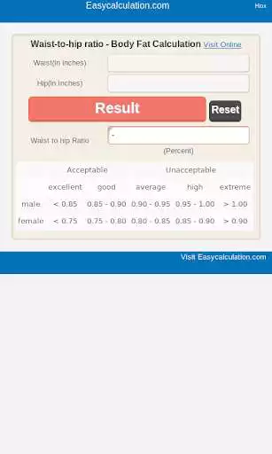 Play Waist to Hip Ratio Calculator  and enjoy Waist to Hip Ratio Calculator with UptoPlay
