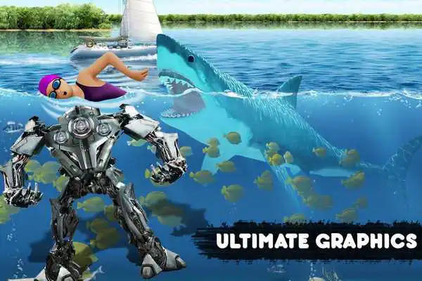 Play Warrior Robot Shark attack: Real shark robot Games