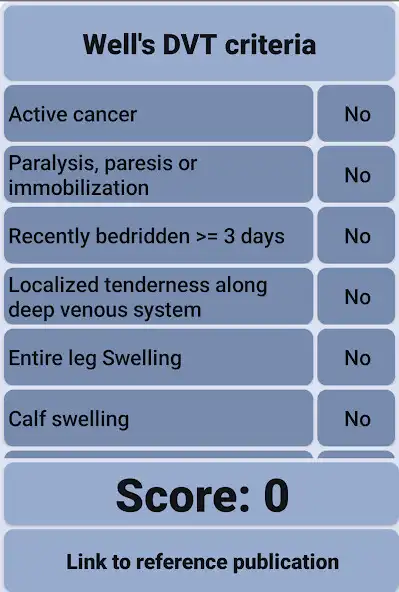 Play Wells DVT criteria  and enjoy Wells DVT criteria with UptoPlay