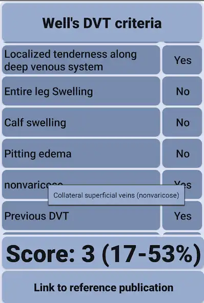 Play Wells DVT criteria as an online game Wells DVT criteria with UptoPlay