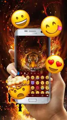 Play Wild Red Flaming Tiger Keyboard Theme