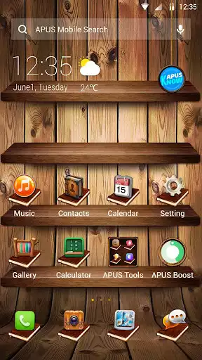 Play Wooden Bookshelf APUS Launcher theme