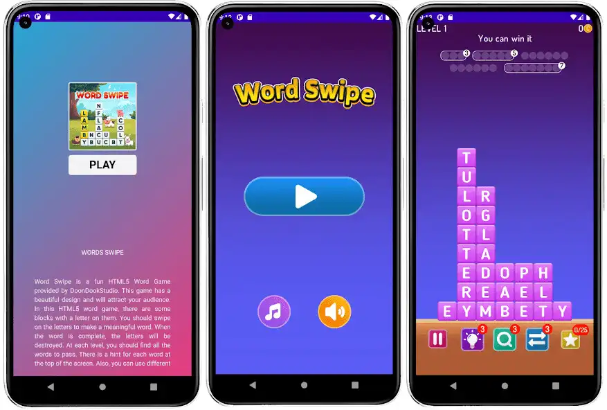 Play Words Swipe Game as an online game Words Swipe Game with UptoPlay